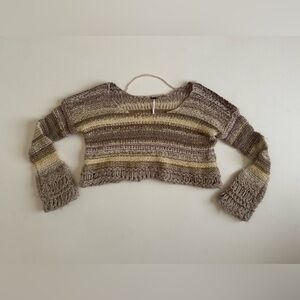 Free People Brown and Tan Crew Neck Sweater